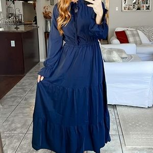 NEW Navy Peasant-Style Maxi Dress